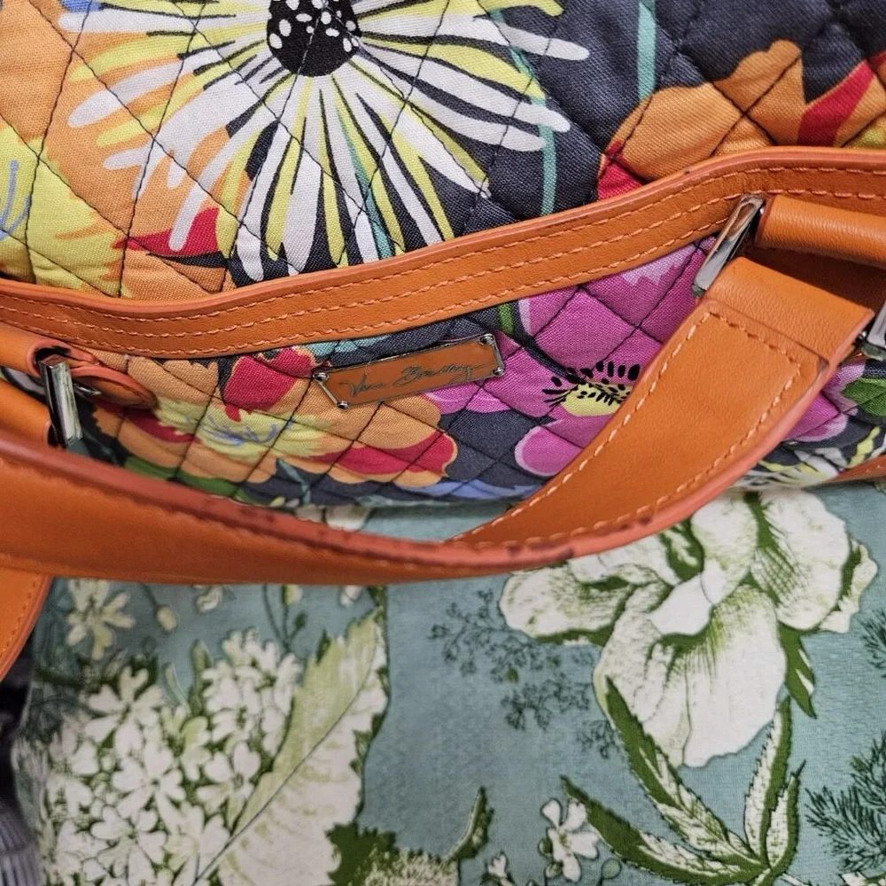 Vera Bradley satchel Caroline Jazzy‎ Blooms w orange leather details and accents
